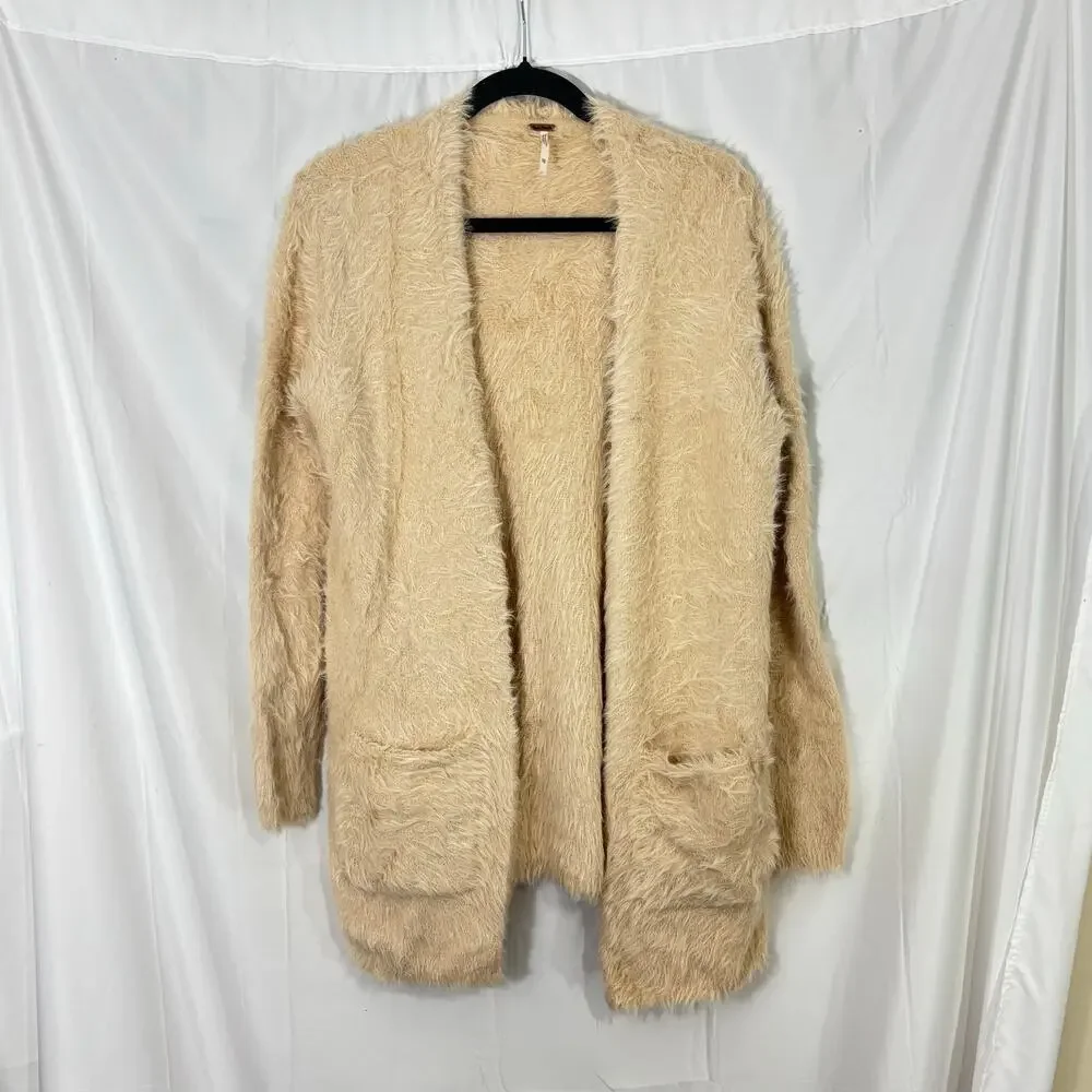Free People Oversized Fuzzy Cardigan Rose Blush XS | Cozy Soft Knit Boho Sweater
